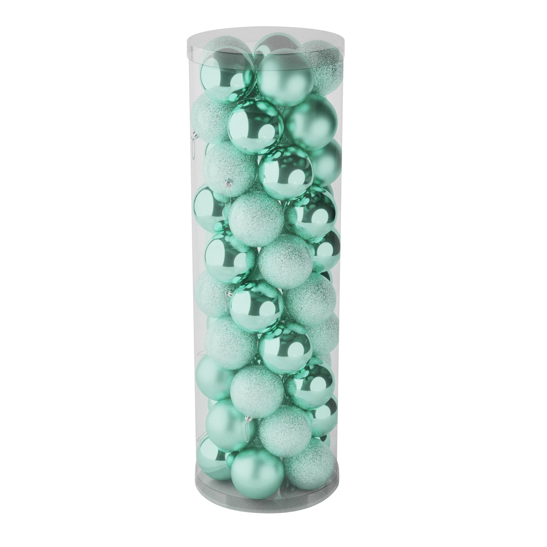 50 Mint Green Baubles in Matt  Shiny & Glitter Finish (10cm)