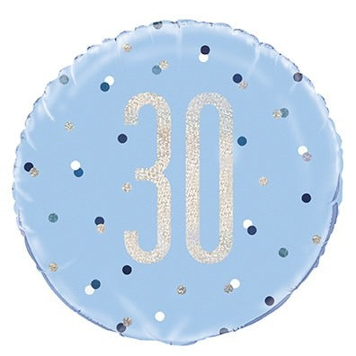 Blue and Silver Prismatic 30th Birthday Foil Balloon (18 Inch)