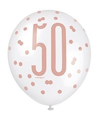 Assorted Rose Gold and White All Over Print 50th Latex Balloon