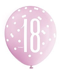 Assorted All Over Print Pink and Silver 18th Latex Balloon