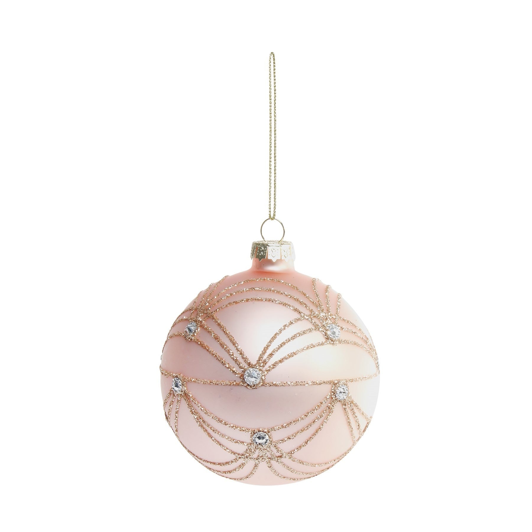 Pink Gold Glitter Swirl Glass Bauble (8cm)