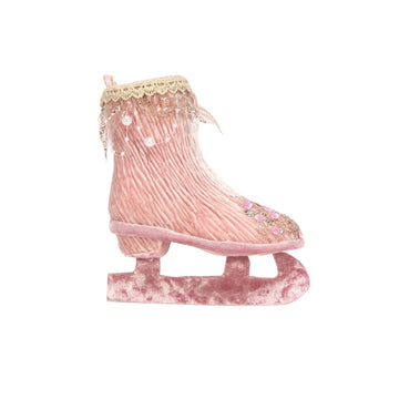 Ice Skate Hanging Pink Velvet Decoration (16cm)