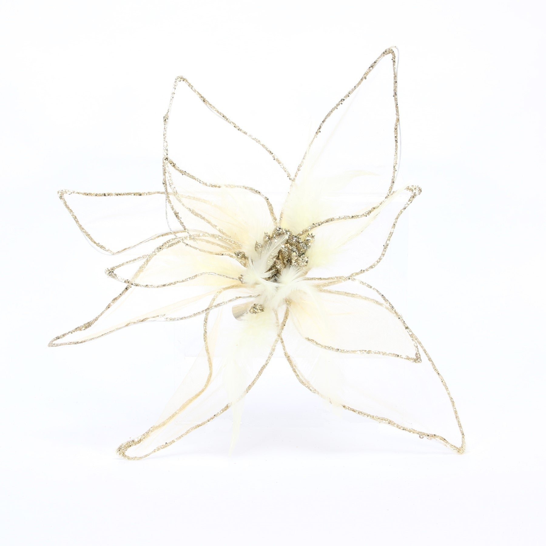 Gold Poinsettia Organza with Clip (H29cm)