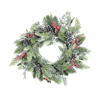 Foliage  Cone and Red Berry Wreath (Dia50cm)