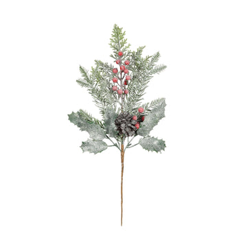 Frosted Foliage  Cone & Red Berry Pick (H48cm)