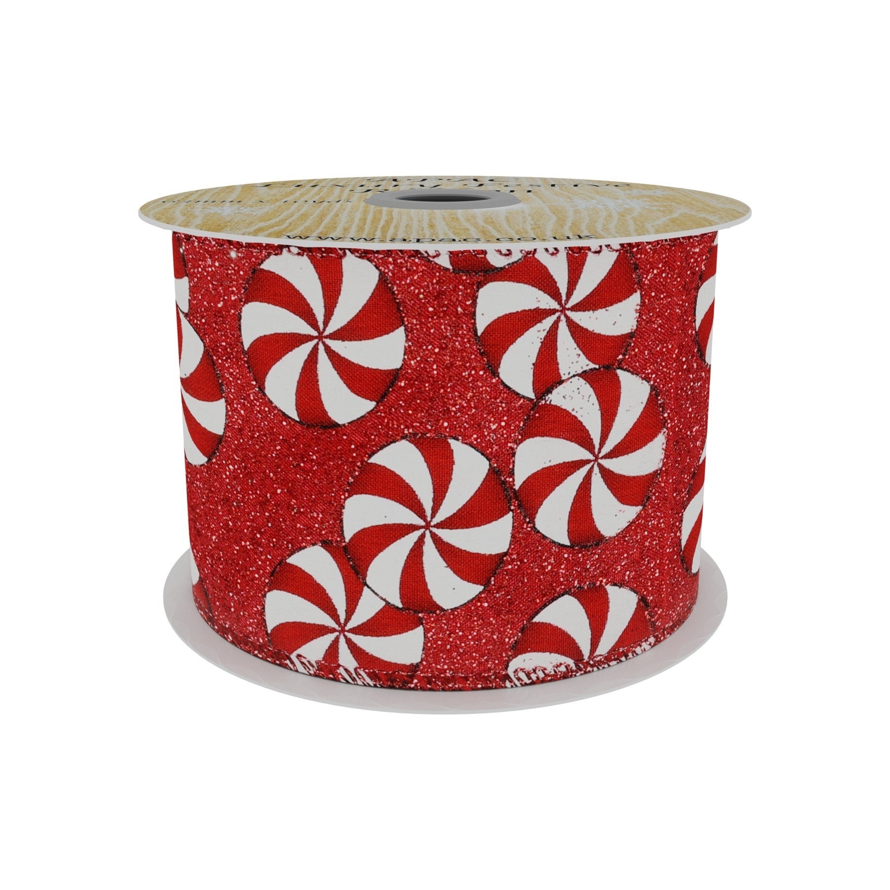 Red Colour Ribbon with Candy Circle Print  (63mm x 9m)