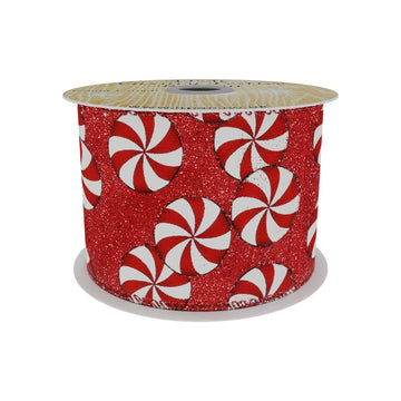 Red Colour Ribbon with Candy Circle Print  (63mm x 9m)