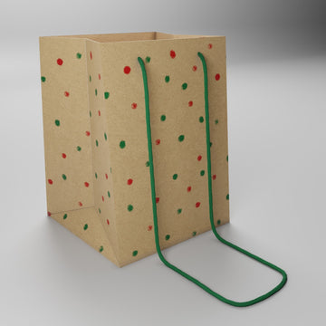 Kraft W/Green & Red Dots Hand Tie Bag (19x25cm)