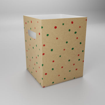 Kraft W/Green/Red Dots Flower Box (18x18x24.5cm) (x10)