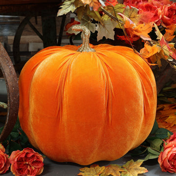 Extra Large Orange Velvet Pumpkin with Gold Glitter Stem