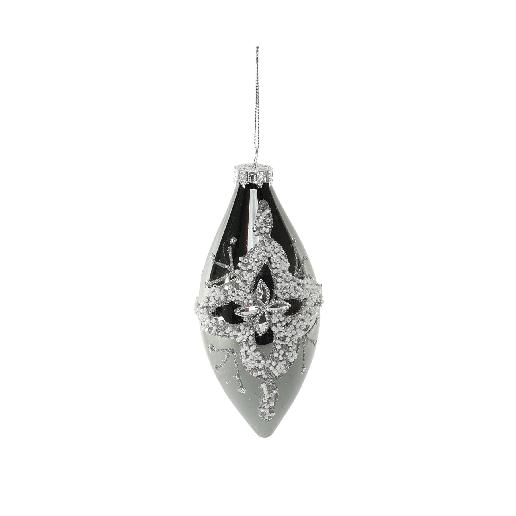 Glass Pewter Teardrop Bauble (16cm)