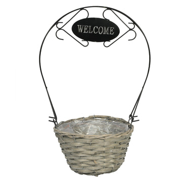 Grey Basket with Welcome Sign (23cm)