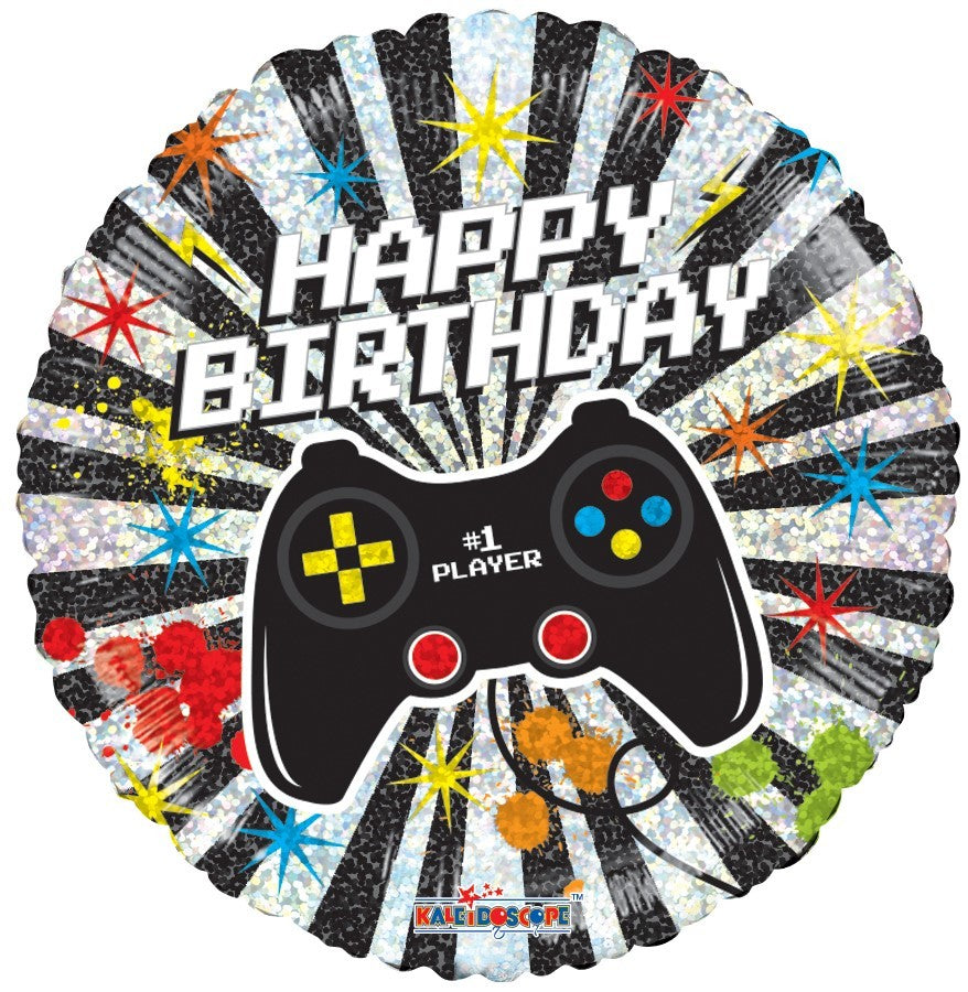 Holographic Gamer Birthday Balloon - 18 Inch