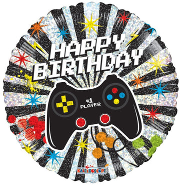 Holographic Gamer Birthday Balloon - 18 Inch