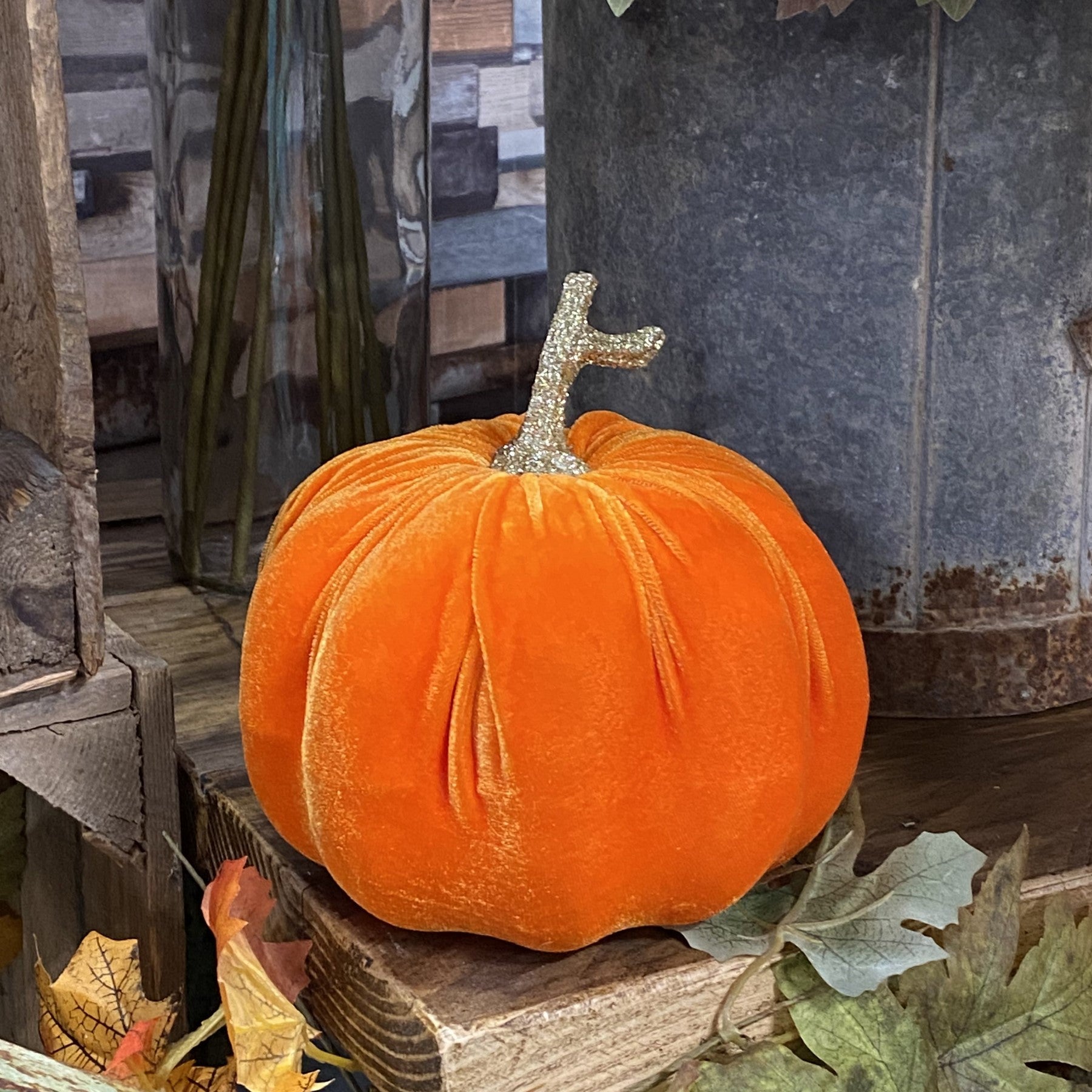 Orange Velvet Pumpkin (17x17x16cm)