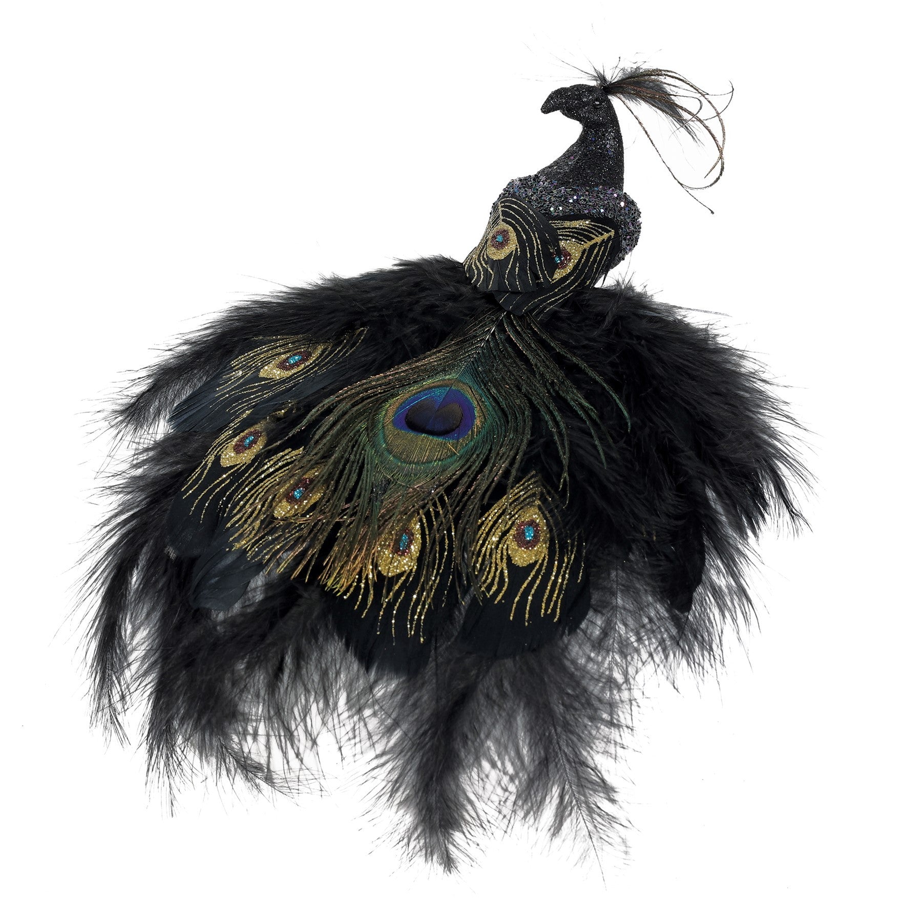 Black Peacock with Clip (30cm)