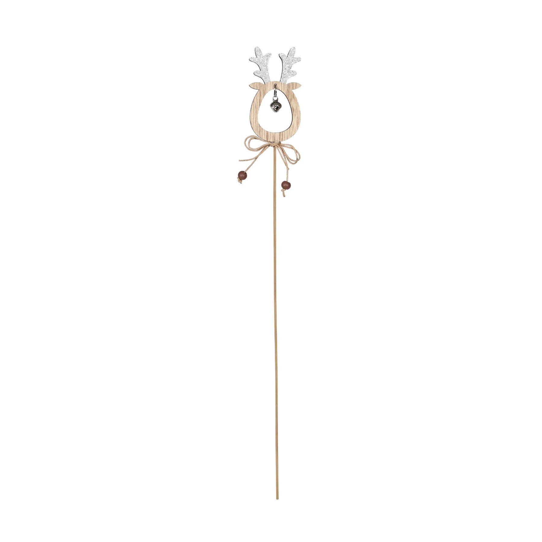 Silver Reindeer Wooden Pick with Bell (50cm)