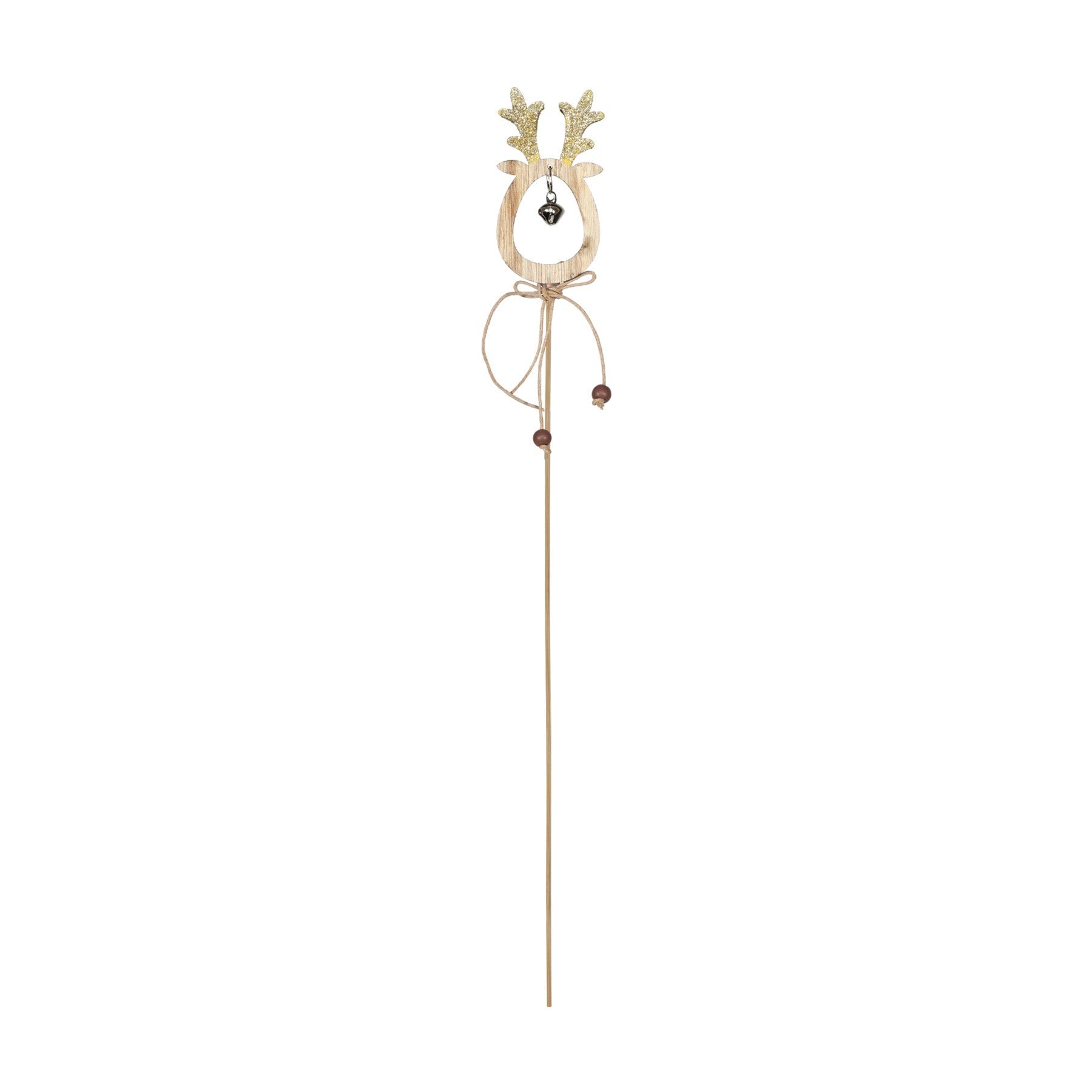 Gold Reindeer Wooden Pick with Bell (50cm)