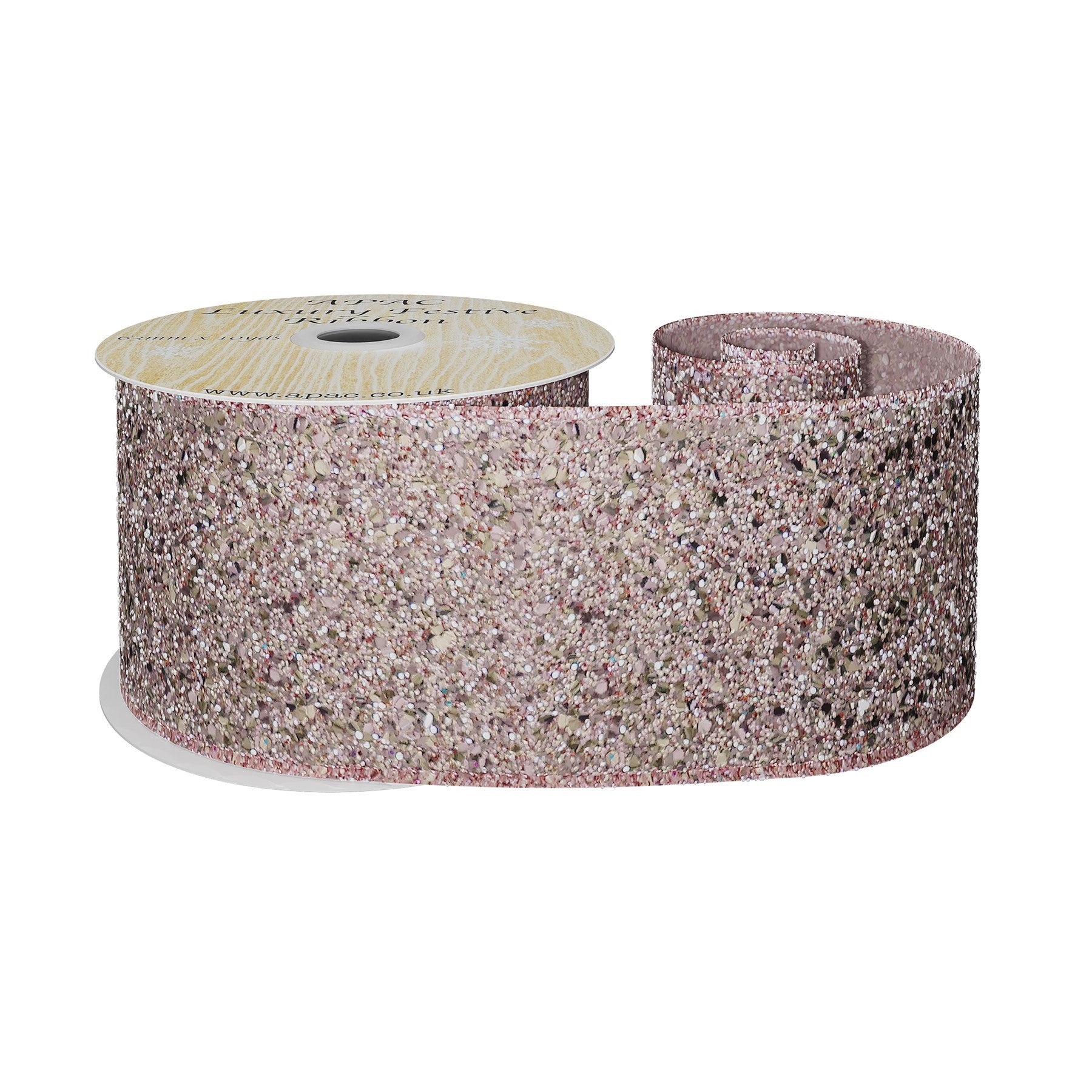 Pink Glitter Wired Ribbon (63mm x 10y)