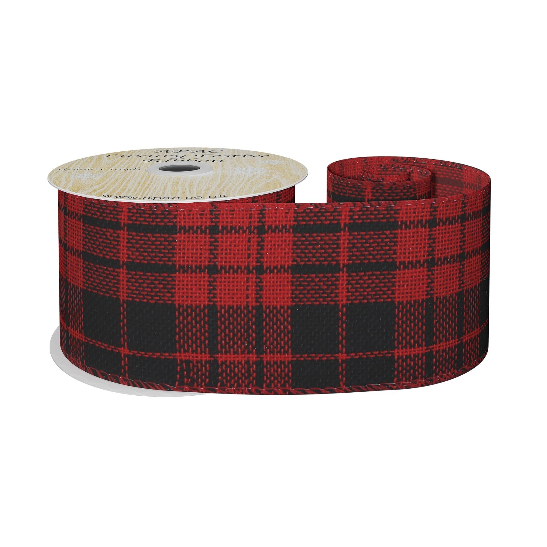 Red & Black Wire-Edged Tartan Ribbon (63mm x 10yds)