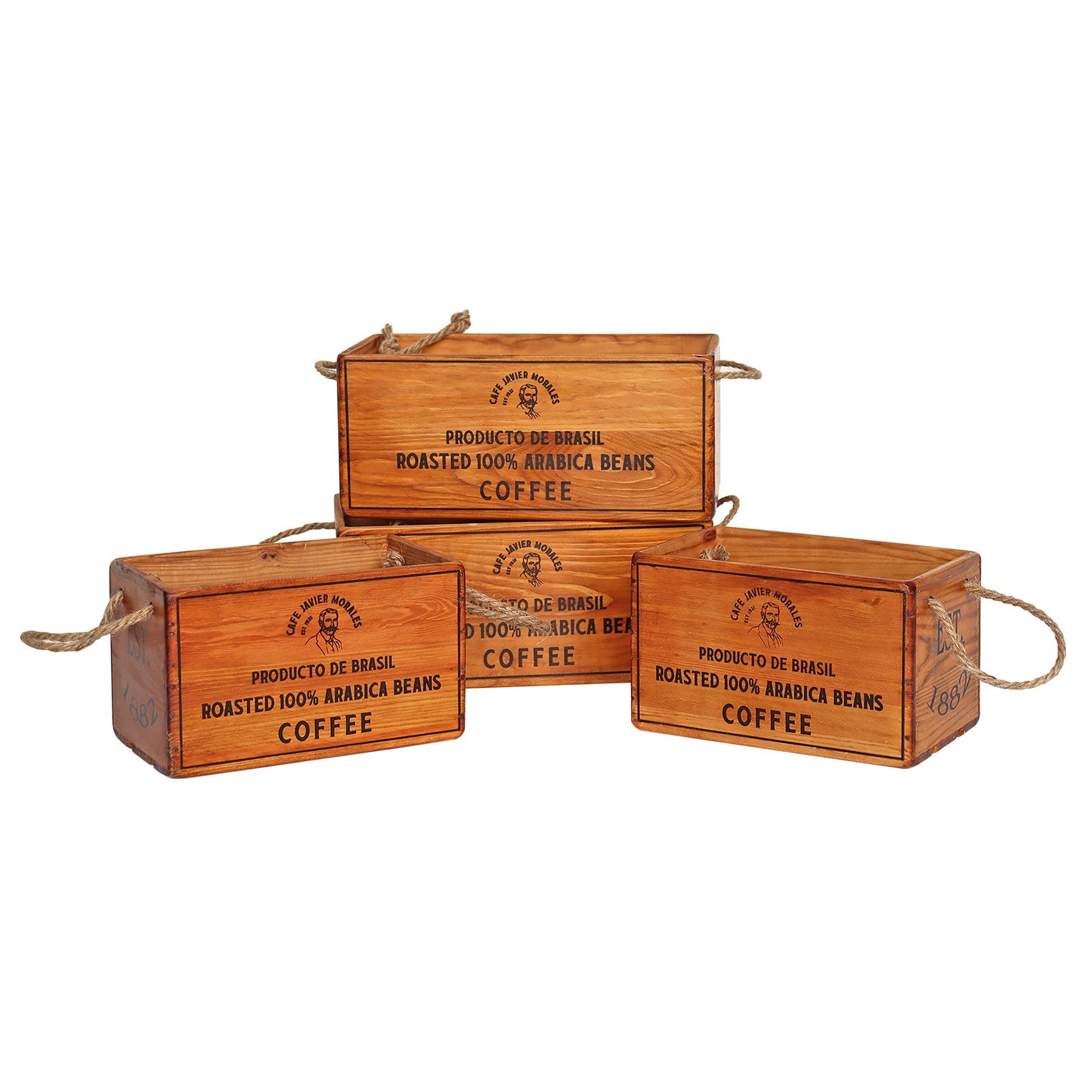 Set of 4 Coffee Crates with Rope