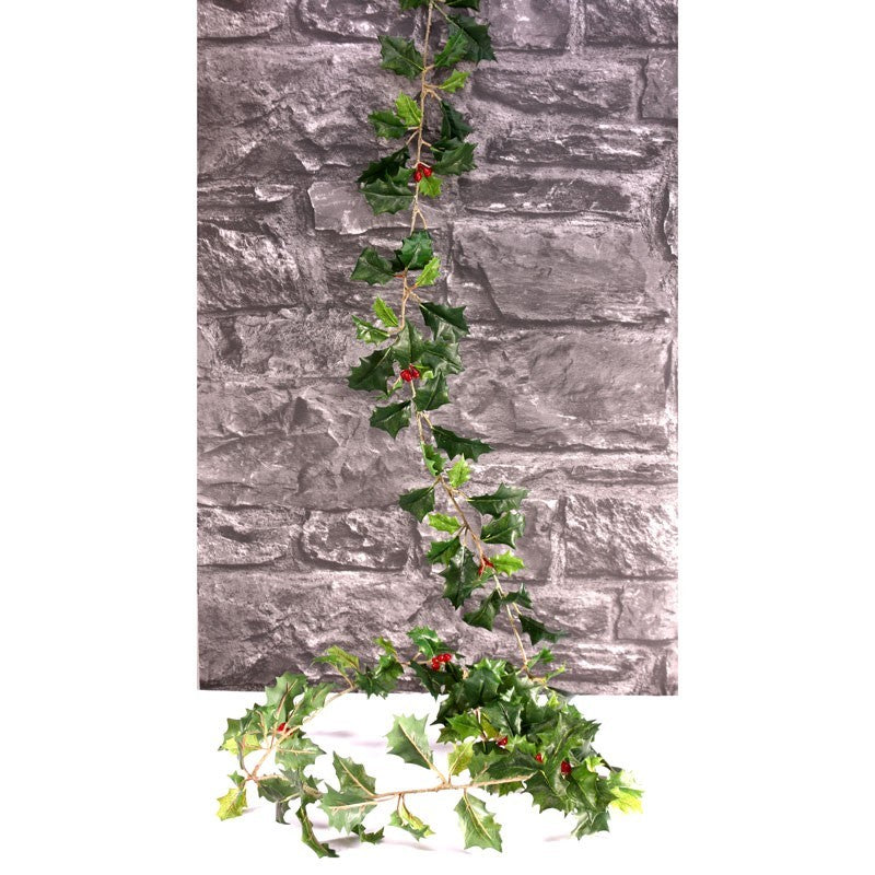 180cm Mixed Green Holly Garland with Berries (128 leaves)