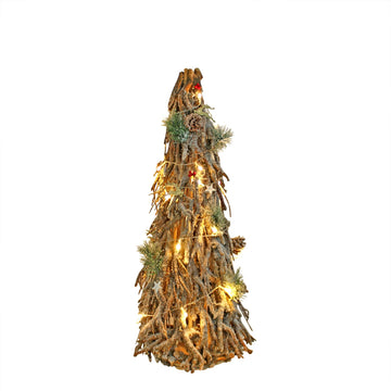 84cm Wooden Frosted Decorative Christmas Twig Tree with Lights