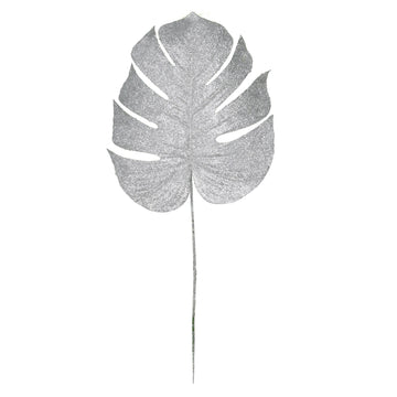 Silver Glitter Monstera Leaf (Large)