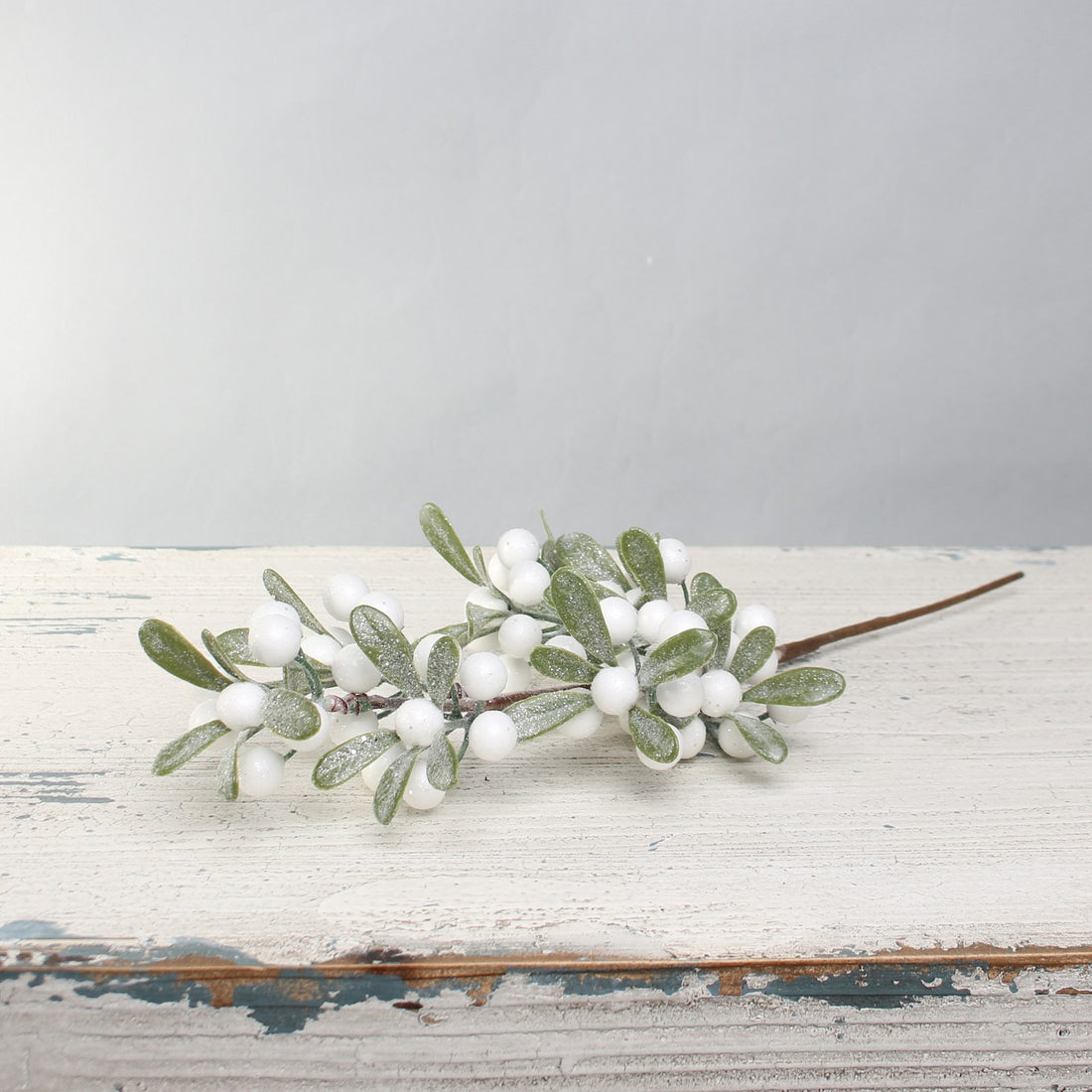 Frosted White Berry Spray With Leaves