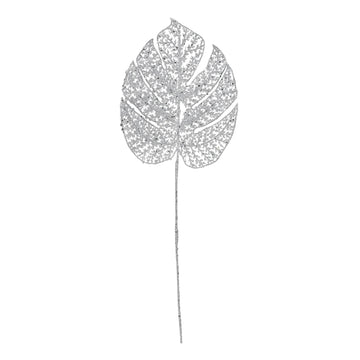 Silver Glitter Filigree Monstera Leaf