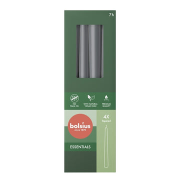 Bolsius Stormy Grey Box of 4 Tapered Candles (245mm x 24mm)