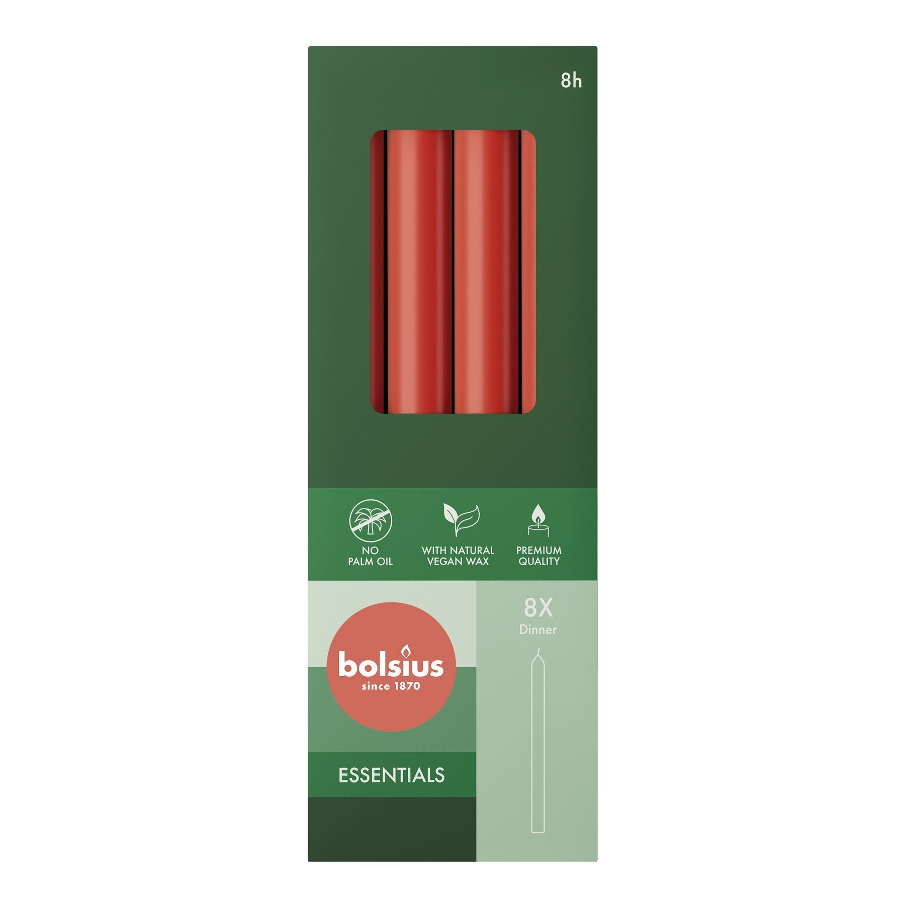 Bolsius Delicate Red Box of 8 Dinner Candles (230mm x 20mm)