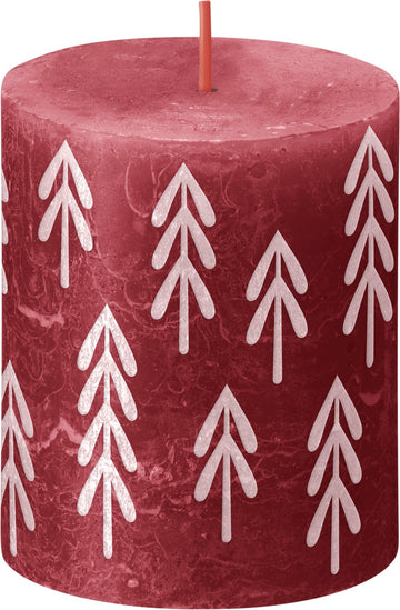 Bolsius Rustic Delicate Red Silhouette Pillar Candle with Tree (80mm x 68mm)