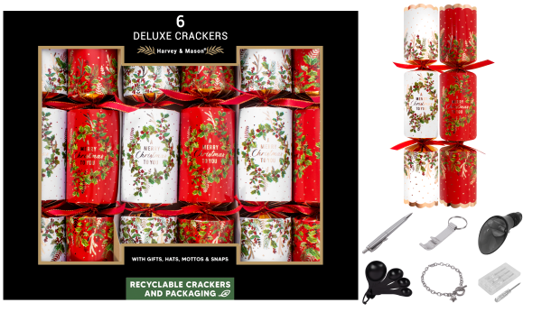 Deluxe Wreath & Holly Christmas Crackers (Pack of 6)