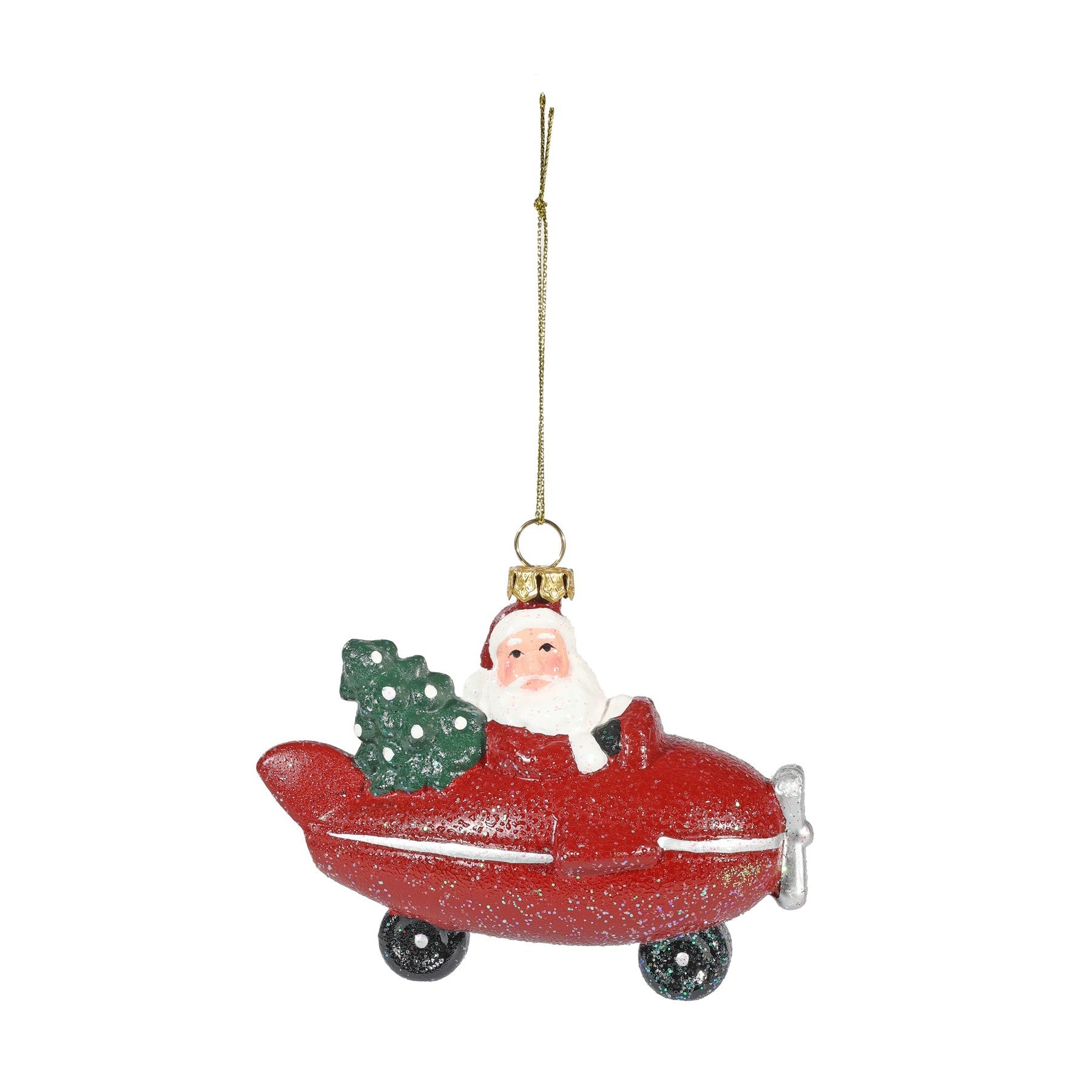 Santa in a Plane Hanging Decoration (9cm)