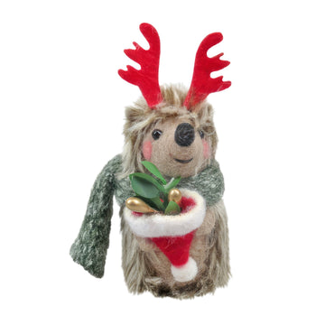 Felt Hedgehog with Antlers Hanging Decoration (10cm)