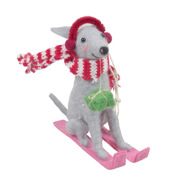 Felt Dog on Skis Hanging Decoration (11cm)