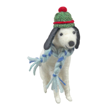 Felt Dog with Scarf and Hat Hanging Decoration (13cm)