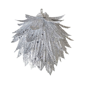 Glitter Floral Hanging Decoration - Silver (10cm)