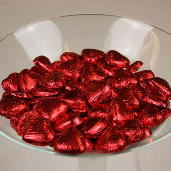 Red Foiled Dark Chocolate Hearts - 500g