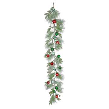 Snowy Mixed Foliage & Bauble Garland (180cm)