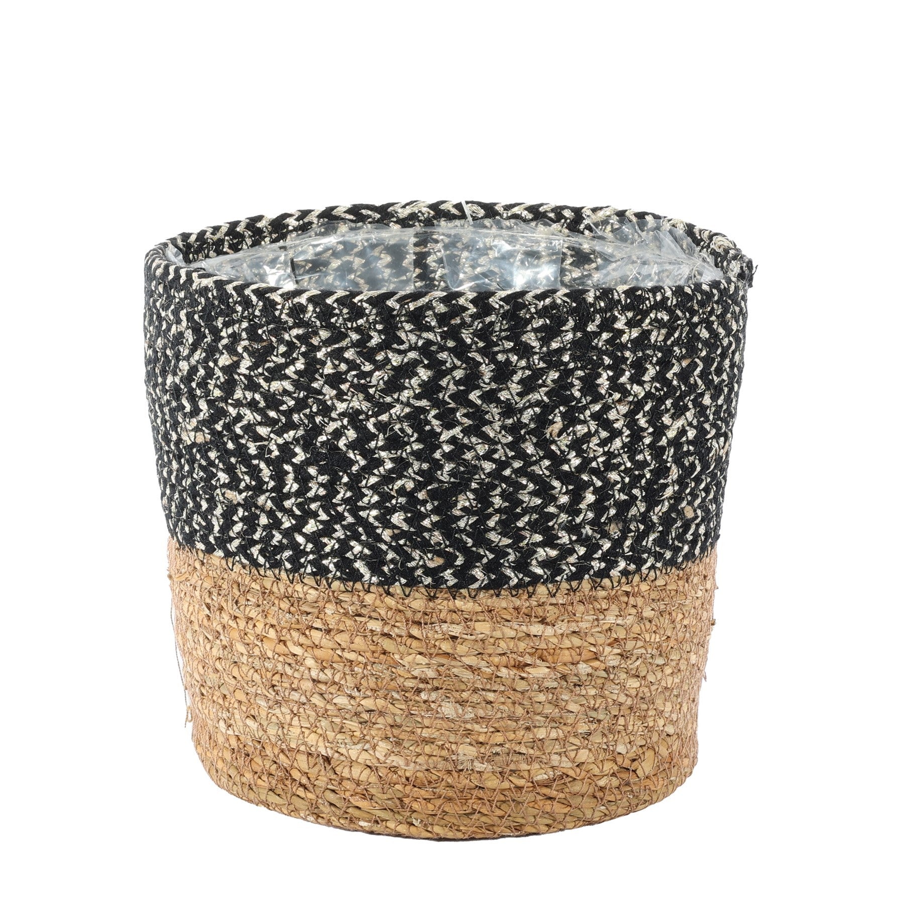 Natural & Black Seagrass Basket (16cm x 17.5cm)