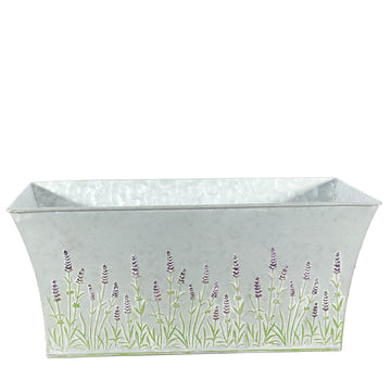 Zinc Rectangle Trough with Lavender Print (H16 x L36cm)