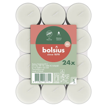 Bolsius Clear Cup Tealights - White (24 Pack)