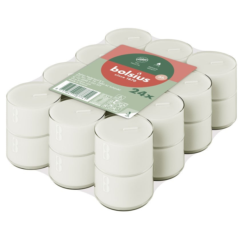 Bolsius Clear Cup Tealights - White (24 Pack)