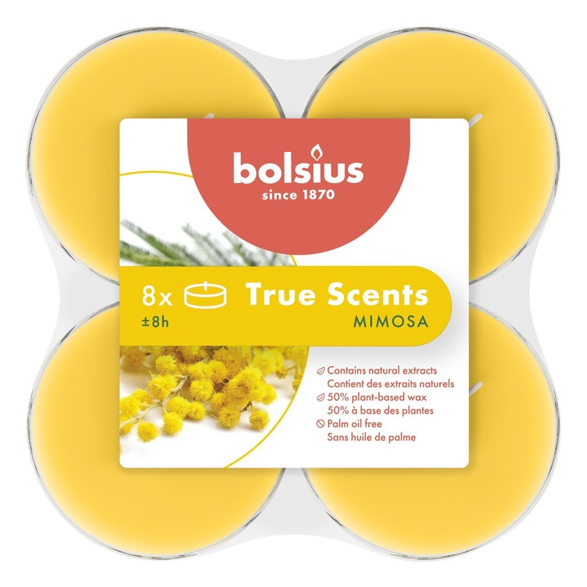 Bolsius True Scents Fragrance Clear Cup Maxi Tealights- Mimosa