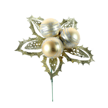 Champagne Bauble Pick with Leaves (12cm)