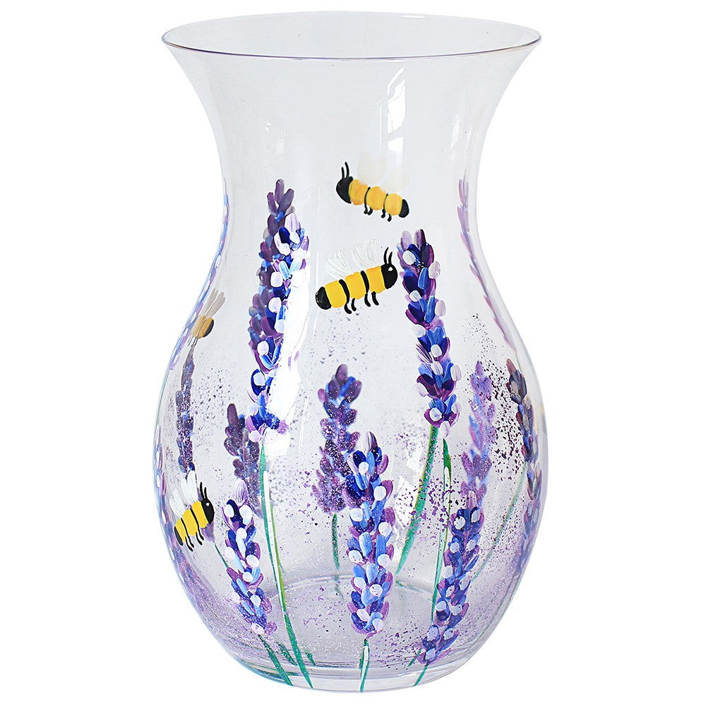 Bees and Lavender Hand Painted Vase