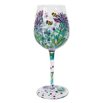 Thistles &amp; Bees Hand Painted Wine Glass