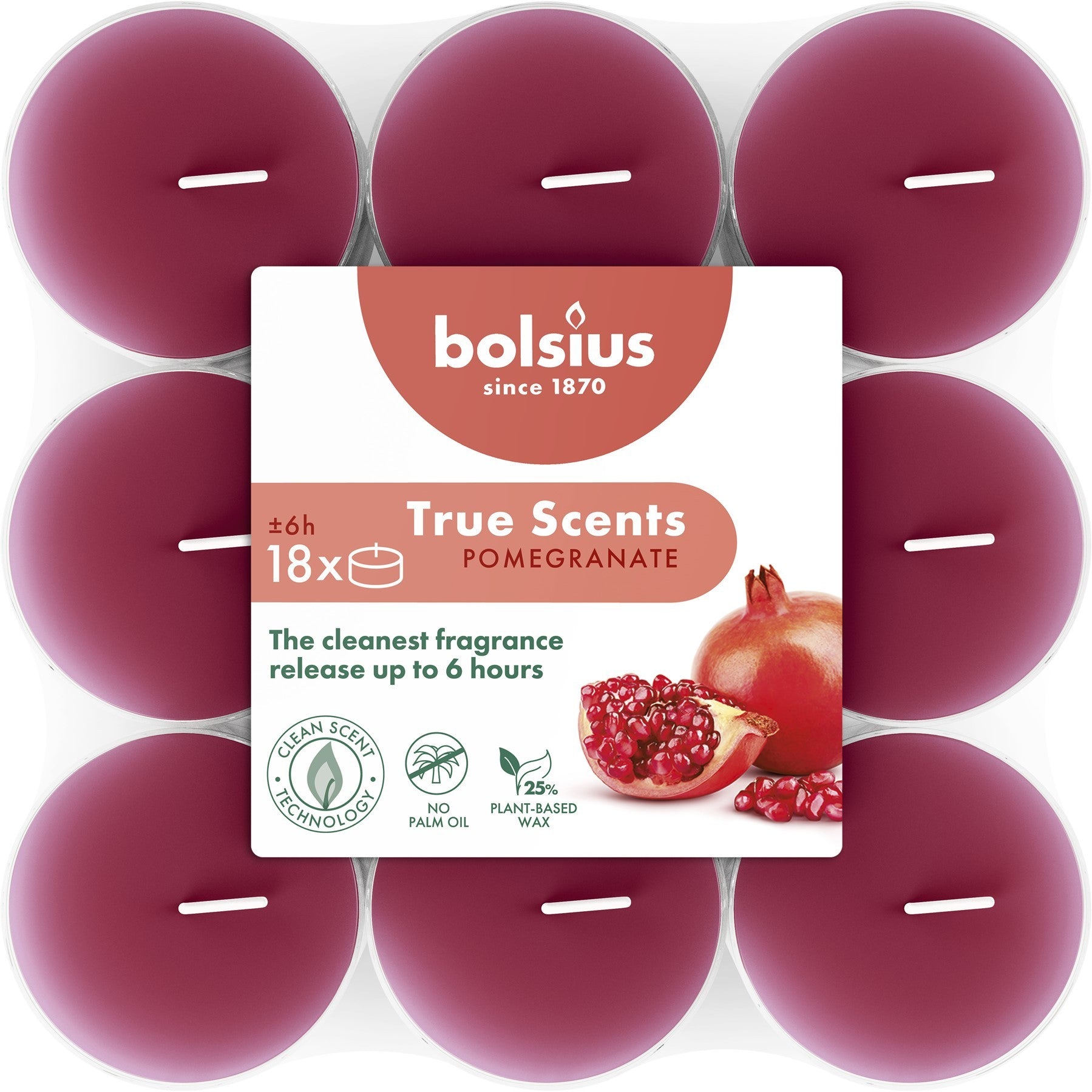 Bolsius True Scents Clear Cup Tealights- Pomegranate (18 Pack)